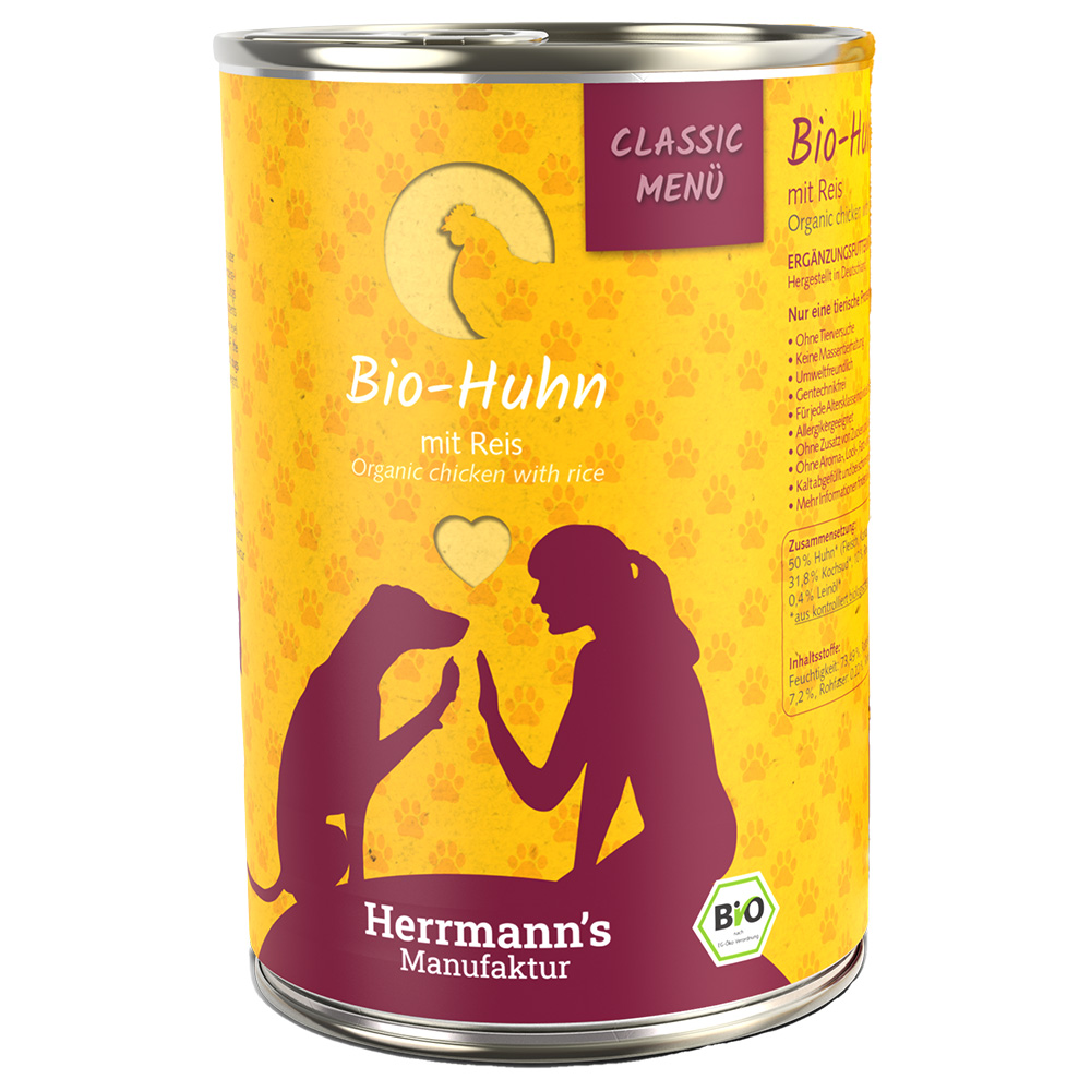 Herrmann's Menú Classic / Classic ecológico 6 x 400 g - Pollo ecológico con arroz ecológico